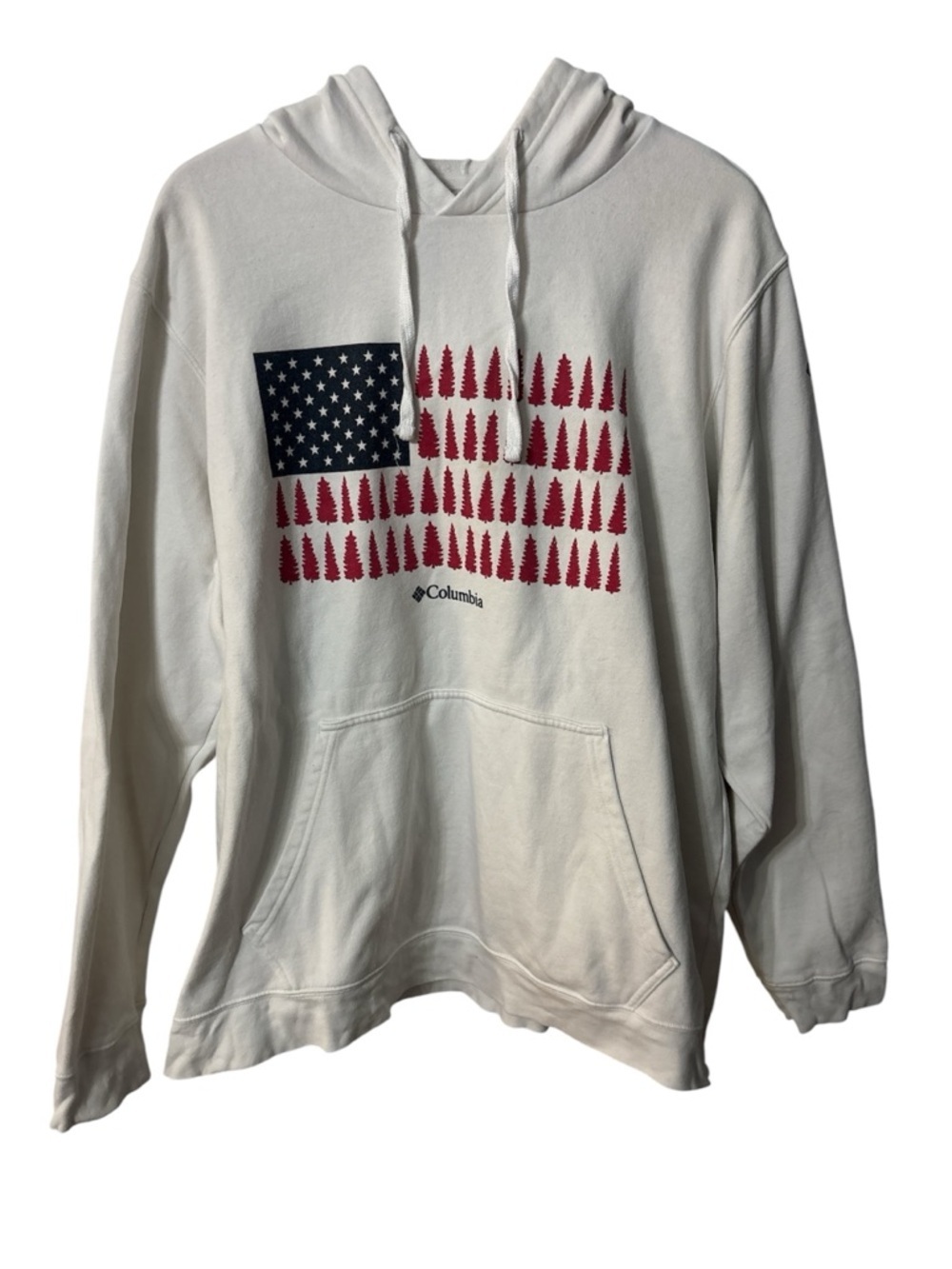 Columbia Men's White Hoodie with Red Tree Flag Graphic